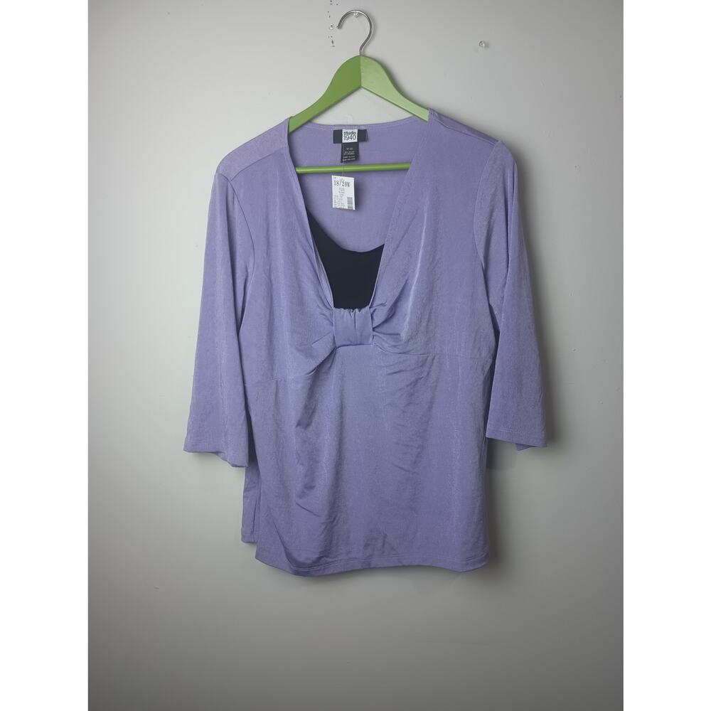 Women's Y2K Purple Bow Layered Blouse Top 18/20W NWT Studio 1940‎